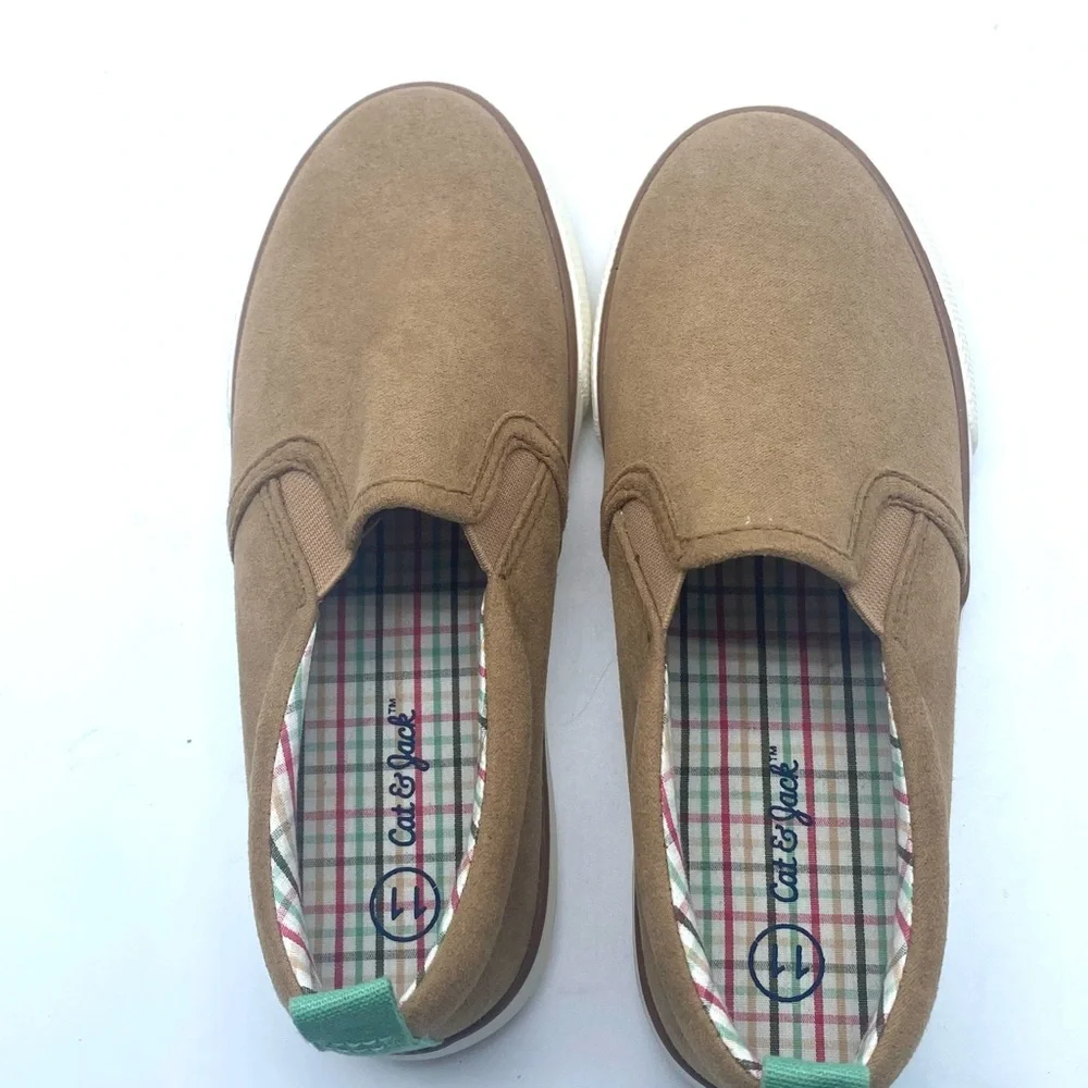 This is a pair of Cat & Jack Keagan slip-on sneakers in a brown